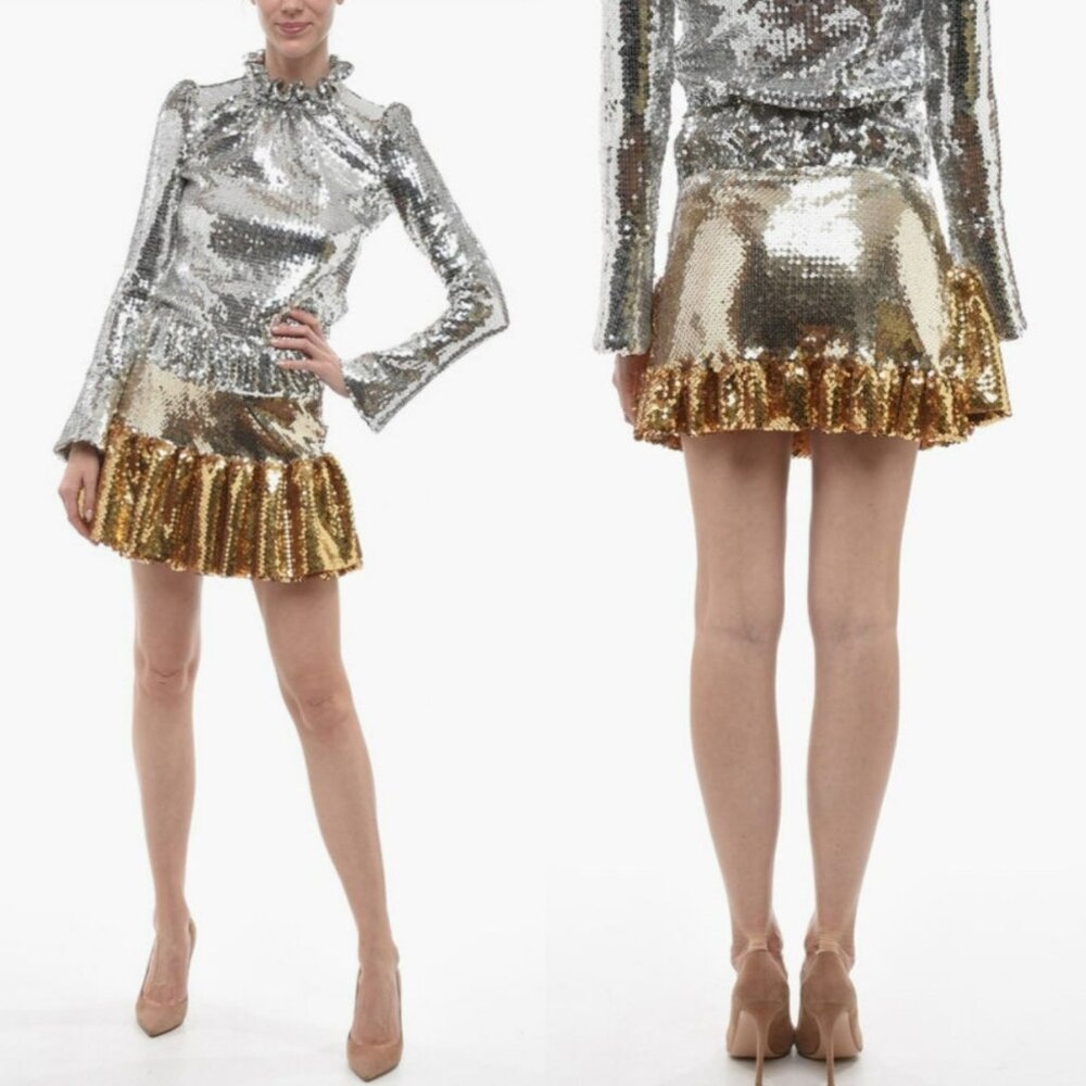 スカート PACO RABANNE Gold Maxi Sequins Mini Skirt paco-rabanne-jupe-sequins-